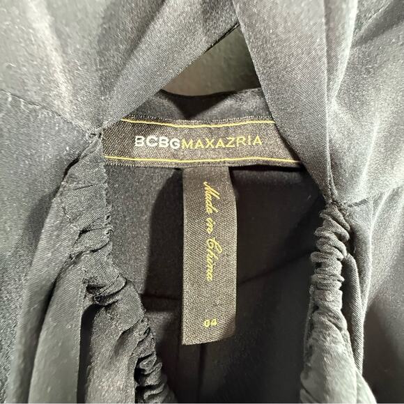 BCBGMaxAzria Black 100% Silk Adjustable Waist Wrap Wide Leg Jumpsuit Women 4 - Picture 7 of 12